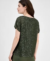 Anne Klein Women's Sequinned-Mesh Boat-Neck Top