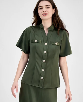 Anne Klein Women's Flutter-Sleeve Button-Front Blouse