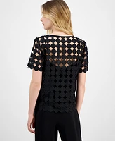 Anne Klein Women's Round-Neck Short-Sleeve Woven Lace Blouse