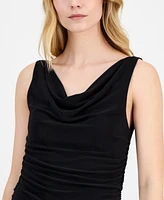 Anne Klein Women's Ruched Draped-Neck Textured Crepe Knit Top