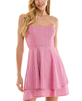 City Studios Juniors' Glitter Embellished-Strap Fit & Flare Mini Dress