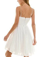 City Studios Juniors' Embellished-Strap Chiffon Fit & Flare Dress