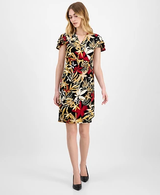 Anne Klein Women's Floral-Print Flutter-Sleeve Classic Wrap Dress