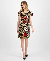 Anne Klein Women's Floral-Print Flutter-Sleeve Classic Wrap Dress