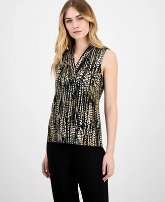 Anne Klein Women's Sleeveless Pleated V-Neck Shell Top