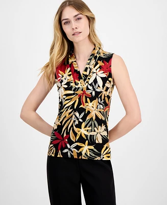 Anne Klein Women's Sleeveless Pleated V-Neck Shell Top