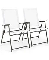 2 Pcs Patio Folding Portable Dining Chairs Metal Frame Armrests Outdoor