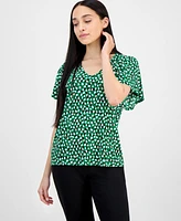 Ak Anne Klein Petite Printed V-Neck Raglan-Sleeve Top