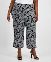 Ak Anne Klein Plus Printed Pull-On Wide-Leg Pants