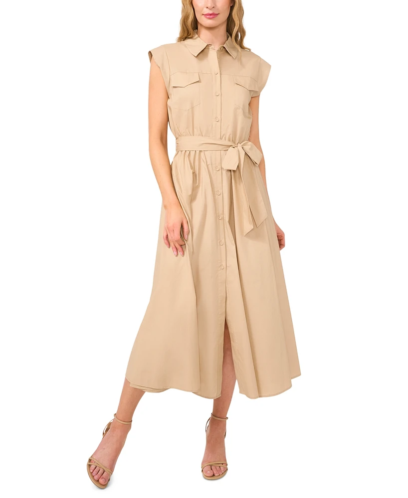 CeCe Women's Cotton Belted Midi Shirtdress
