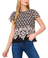 CeCe Women's Crewneck Short-Flutter Sleeve Blouse