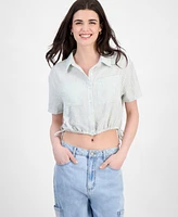 Ultra Flirt Juniors' Cropped Stripe Side-Tie Blouse