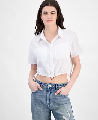 Ultra Flirt Juniors' Cropped Stripe Side-Tie Blouse