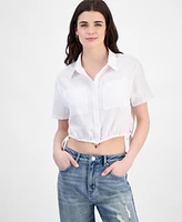 Ultra Flirt Juniors' Cropped Stripe Side-Tie Blouse