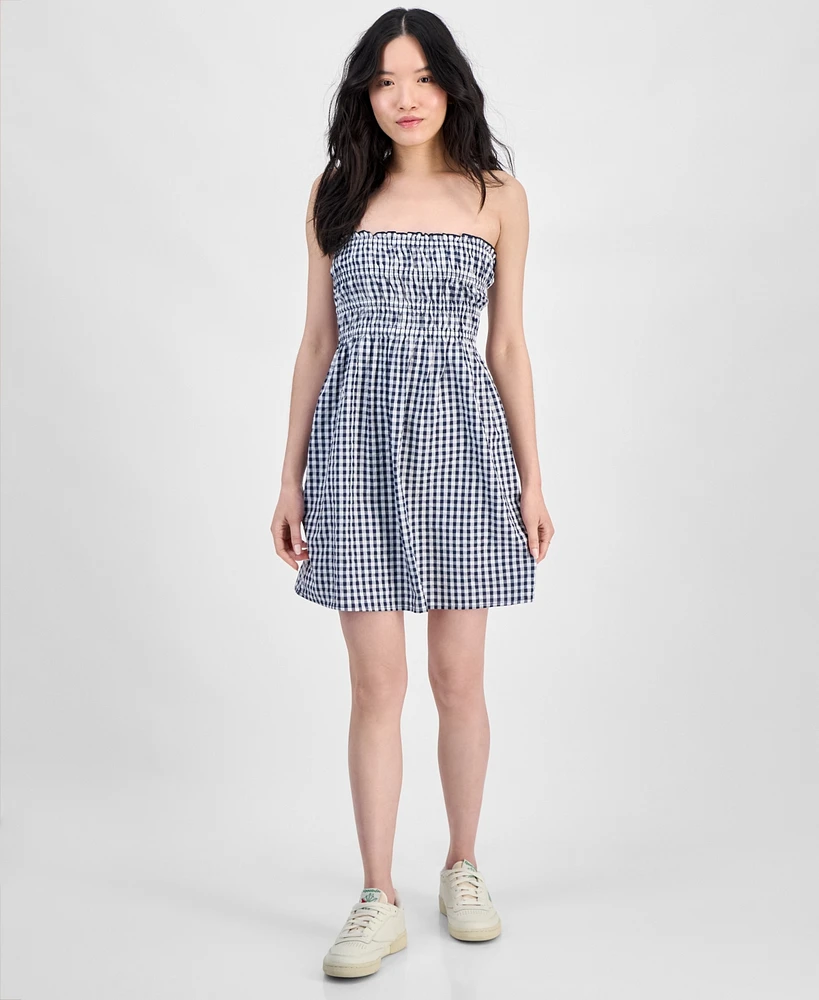 Hippie Rose Juniors' Cotton Gingham Strapless Mini Dress