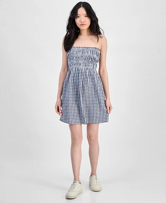 Hippie Rose Juniors' Cotton Gingham Strapless Mini Dress