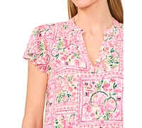 CeCe Women's Shirred V-Neck Flutter-Sleeve Blouse