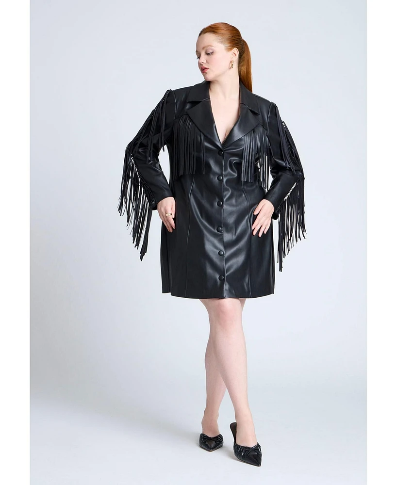 Eloquii Plus Leather Fringe Blazer Mini Dress