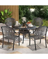 4pcs Patio Cast Aluminum Armrest Chairs Dining Stackable Outdoor Brown