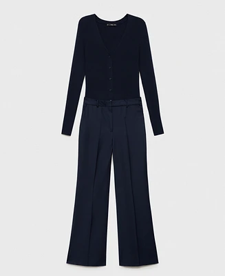 Mango Women's Contrast-Bodice Long Jumpsuit