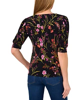 CeCe Women's Crewneck Shirred-Elbow-Sleeve Top