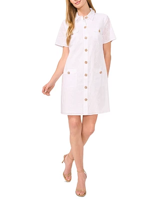 CeCe Women's Floral Embroidered Button-Front Shirtdress