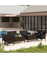 Gymax 8 Piece Outdoor Wicker Furniture Set Patio Rattan Conversation Set w/ Chair Loveseat Cushions