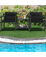 Gymax Set of 3 Rattan Patio Furniture Set Rocking Chair Set w/ Cushions Table