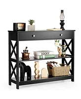 Console Table 3-Tier with Drawer and Storage Shelves