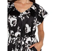 Liverpool Los Angeles Women's Floral-Print Flutter-Sleeve Dress