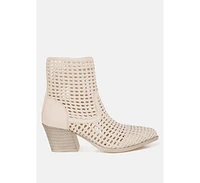 Artisole Woven Pleather Block Heel Boots