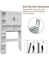 Over The Toilet Storage Cabinet, Farmhouse Storage Cabinet Over Toilet with 2 Barn Door & Toilet Paper Holder StandHome Space-Saving Toilet Rack for B