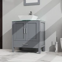 Casainc 30" Gray Bathroom Vanity and Sink Combo Glass Top Cabinet With Mirror