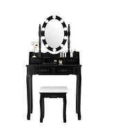 Makeup Dressing Table with Touch Switch Lighted Mirror and Cushioned Stool