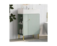 Casainc 21.6" Green Bathroom vanity, Combo Cabinet, Bathroom Storage Cabinet, Single Ceramic Sink, Left side storage