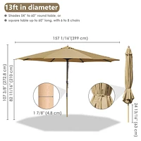 Yescom 13FT Large Outdoor Patio Umbrella UV30+ Wood 8 Rib Pole for Table Beach Yard Garden Wedding Deck Cafe Pool Tan