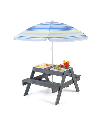 Kids Picnic Table Set with 3 Removable Bins