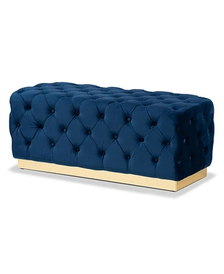Baxton Studio Corrine Glam and Luxe Navy Blue Velvet Fabric Upholstered and Gold Pu Leather Ottoman