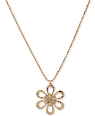 Karl Lagerfeld Paris Gold-Tone Pave Openwork Daisy Adjustable 36" Pendant Necklace
