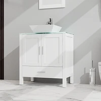 Casainc 30" White Bathroom Vanity and Sink Combo Glass Top Cabinet With Mirror