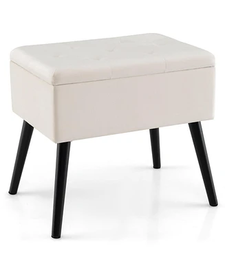 Velvet Storage Ottoman with Solid Wood Legs for Living Room Bedroom