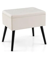 Velvet Storage Ottoman with Solid Wood Legs for Living Room Bedroom