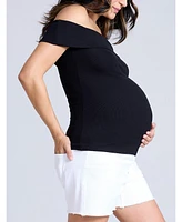 Motherhood Maternity Rib Knit Short Sleeve Off The Shoulder Top