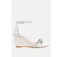 Jumera Metallic Pearl Embellished Wedges