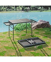 Outsunny Folding Grill Table, 4.5ft Portable Camping Table w/ Wing Panels