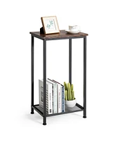 2-Tier Industrial End Table with Metal Mesh Storage Shelves