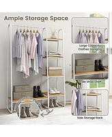 Clothes Rack Free Standing Storage Tower with Hanging Bar