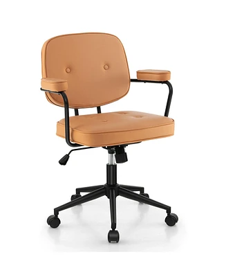 Pu Leather Office Chair with Rocking Backrest and Ergonomic Armrest