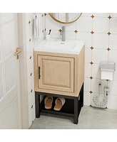 Casainc 20" Small Bathroom Vanity with Sink & Faucet,Freestanding Bathroom Cabinet with White Ceramic Basin