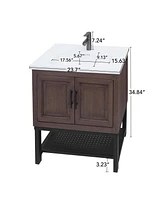 Casainc 24" Bathroom Vanity with White Ceramic Sink & Faucet,Freestanding Bathroom Cabinet with 2 Storage Doors and Open iron Shelf